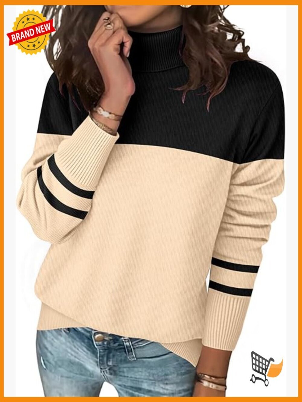 Chunky Turtleneck Sweater Long Sleeve Split Hem Knit Pullover Fall Winter Casual